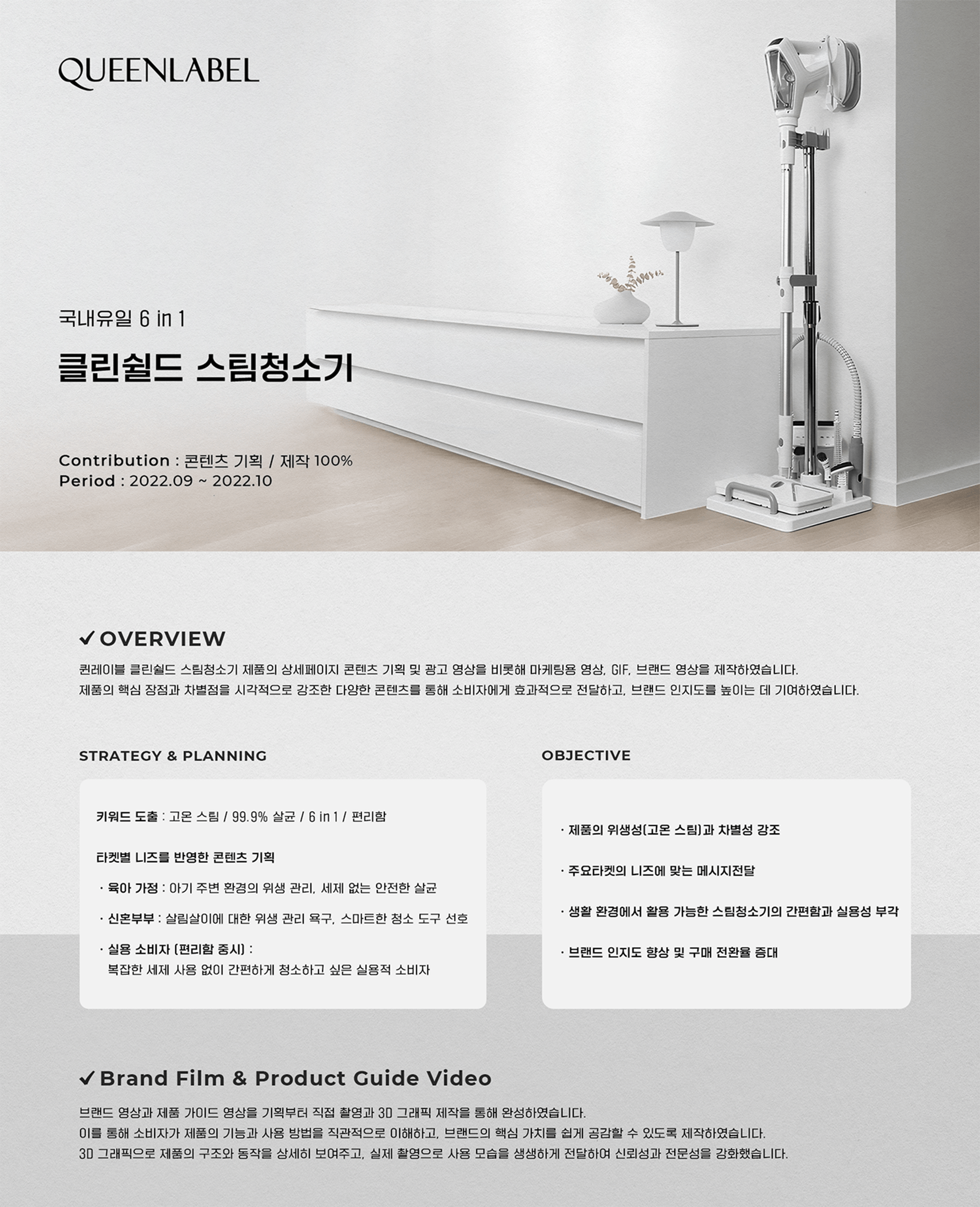 QUEENLABEL 클린쉴드 스팀청소기 — 프로젝트 개요